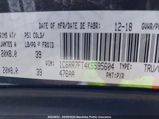 Dodge Ram 1500 Slt Quad Cab 2019 1C6RR7FT4KS595604 Image 9
