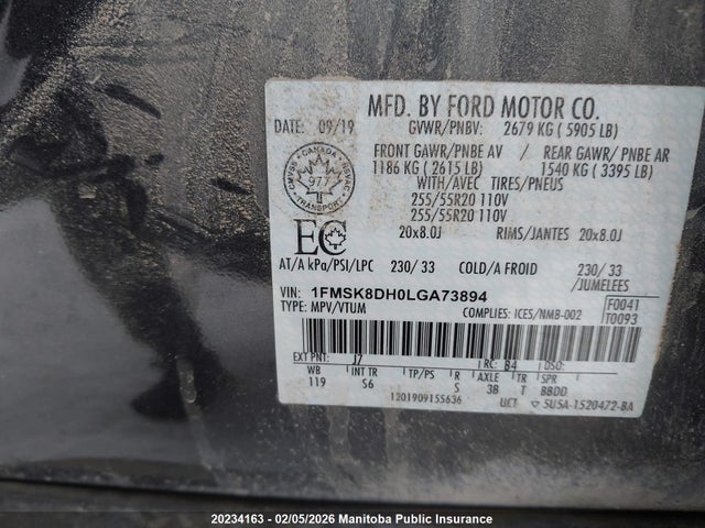 1FMSK8DH0LGA73894 Ford EXPLORER XLT