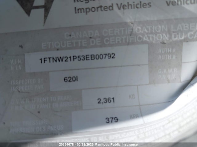 2003 Ford F250 Sd Xlt Crew Cab მანქანა იყიდება აუქციონზე, vin: 1FTNW21P53EB00792, აუქციონის ნომერი: 20234678