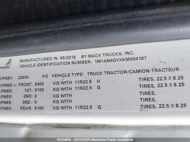 1M1AN4GYXKM004187 Mack Anthem