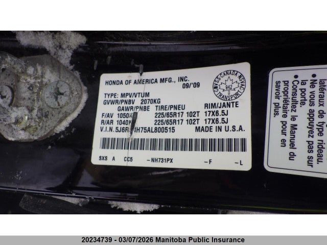Aukcja sprzedaży 2010 Honda Cr-v Ex-l, vin: 5J6RE4H75AL800515, numer aukcji: 20234739