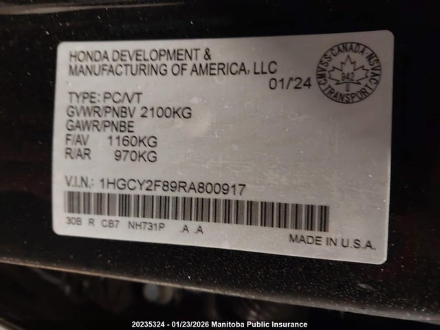 1HGCY2F89RA800917 Honda Accord Touring Hybrid