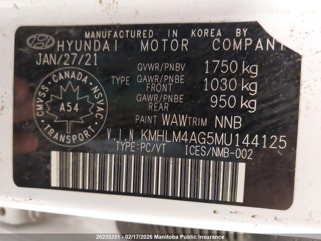 KMHLM4AG5MU144125 Hyundai Elantra Preferred