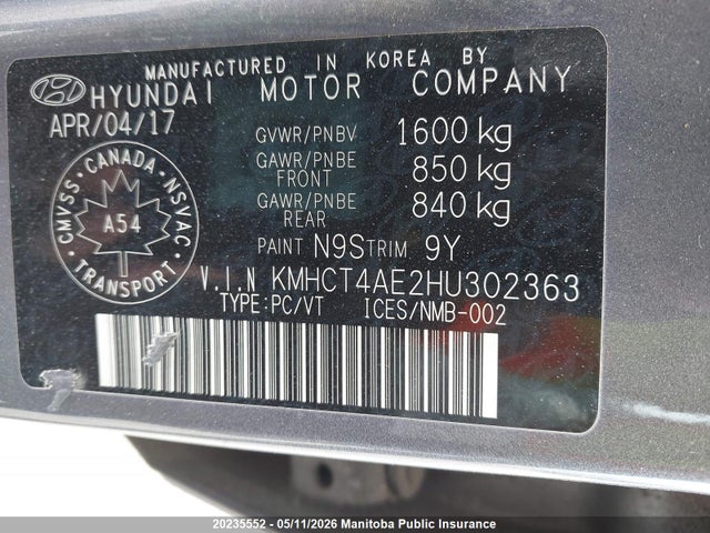 2017 Hyundai Accent Se მანქანა იყიდება აუქციონზე, vin: KMHCT4AE2HU302363, აუქციონის ნომერი: 20235552