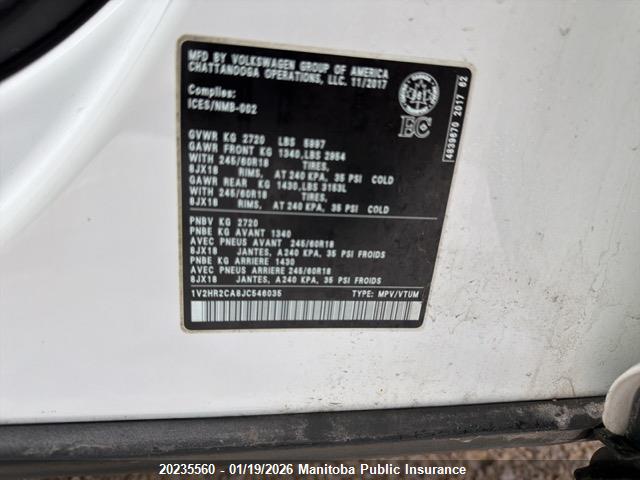 Volkswagen Atlas 2018 1V2HR2CA8JC546035 Image 9