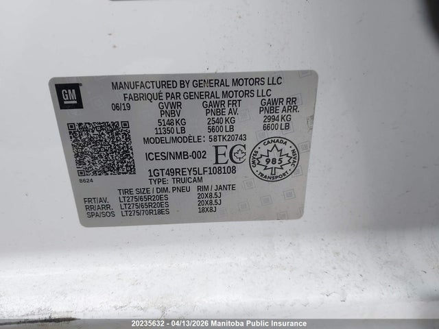 1GT49REY5LF108108 GMC Sierra 2500 Hd Denali Crew Cab