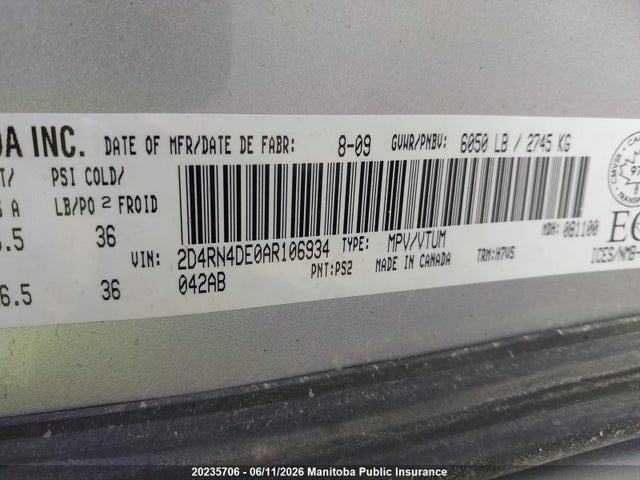 Продажа на аукционе авто 2010 Dodge Grand Caravan Se, vin: 2D4RN4DE0AR106934, номер лота: 20235706