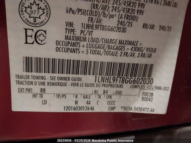 1LNHL9FT8GG602030 Lincoln Mks Ecoboost