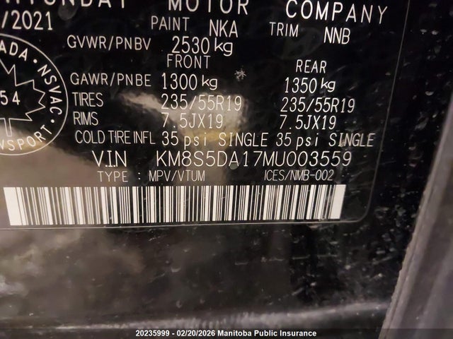KM8S5DA17MU003559 Hyundai Santa Fe Luxury Hybrid
