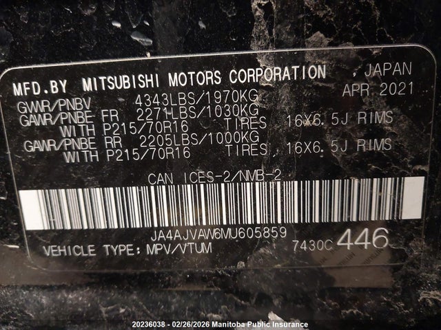 JA4AJVAW6MU605859 Mitsubishi RVR SE