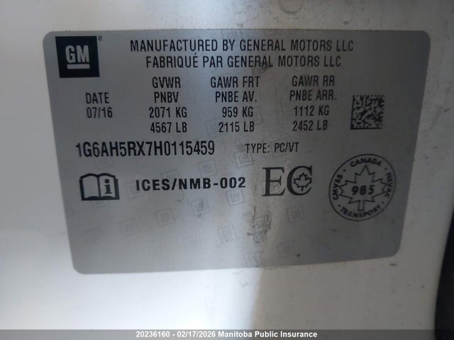 1G6AH5RX7H0115459 Cadillac Ats Turbo
