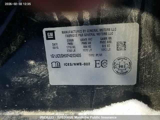 1G1JC5SHXF4203435 Chevrolet SONIC LT