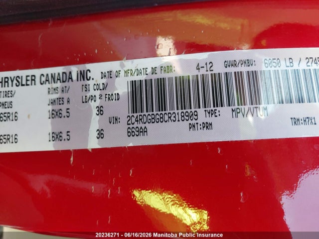 Продажа на аукционе авто 2012 Dodge Grand Caravan Se, vin: 2C4RDGBG8CR318909, номер лота: 20236271