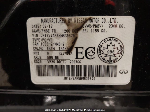 JN1EV7AR5HM839579 Infiniti Q50 3.0t