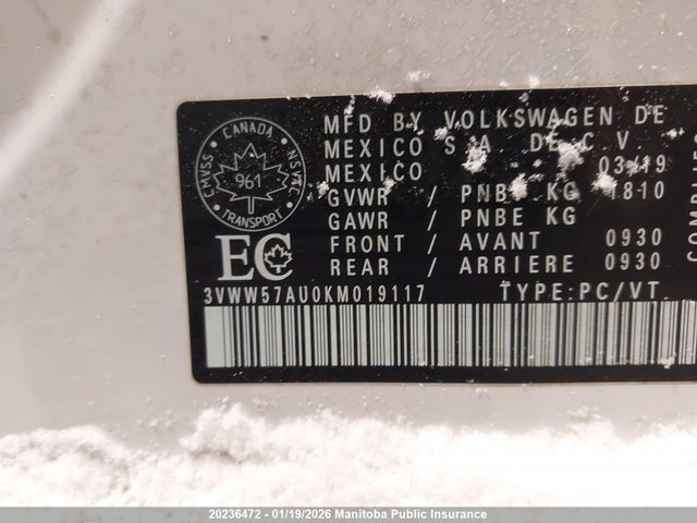 3VWW57AU0KM019117 Volkswagen Golf