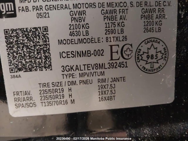 3GKALTEV8ML392451 GMC Terrain Sle
