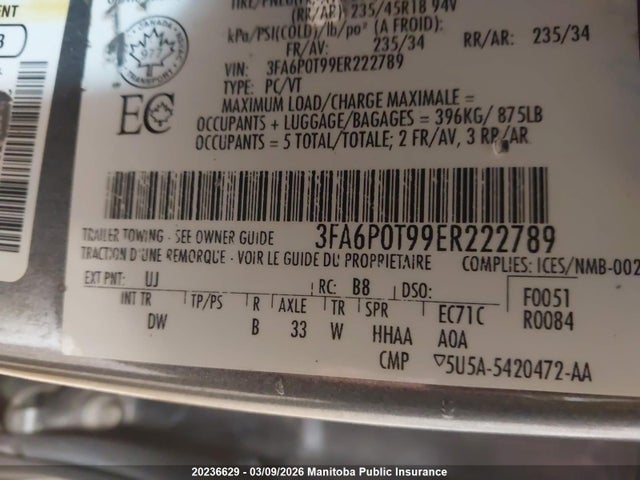 2014 Ford Fusion Se მანქანა იყიდება აუქციონზე, vin: 3FA6P0T99ER222789, აუქციონის ნომერი: 20236629