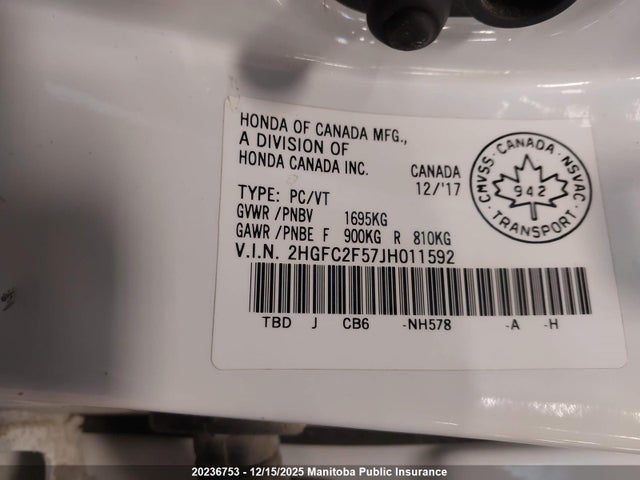 Honda k20c2 2018 2HGFC2F57JH011592 Image 9