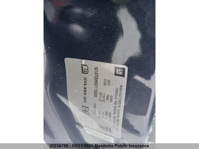 20236786 :رقم المزاد ، 1G1AT55H097115380 vin ، 2009 Chevrolet Cobalt Lt مزاد بيع