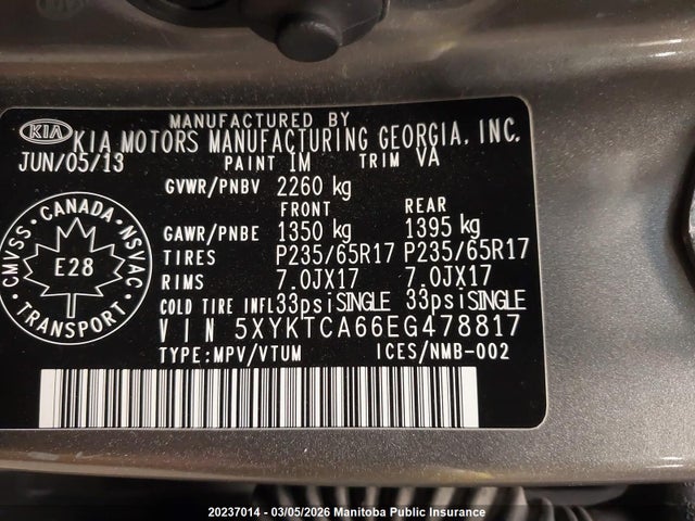 KIA SORENTO LX 2014 5XYKTCA66EG478817 Image 8