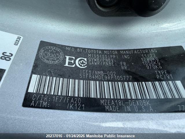 5YFB4MDE9RP105777 Toyota COROLLA L