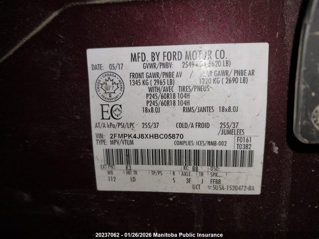 2FMPK4J8XHBC05870 Ford EDGE SEL