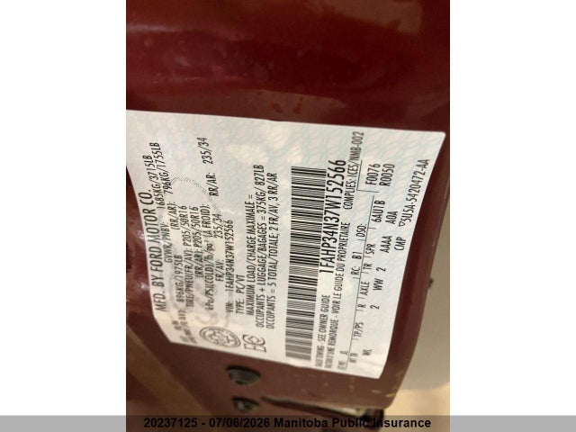 20237125 :رقم المزاد ، 1FAHP34N37W152566 vin ، 2007 Ford Focus Zx4 Ses مزاد بيع