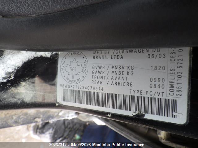 20237312 :رقم المزاد ، 9BWGP21J734079974 vin ، 2003 Volkswagen Golf Gl Tdi مزاد بيع