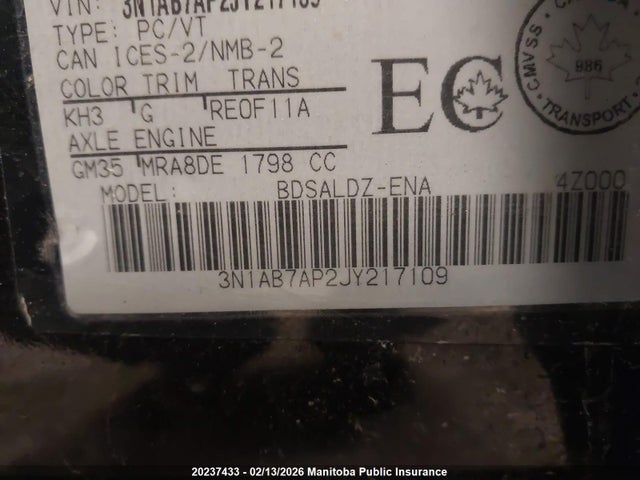 3N1AB7AP2JY217109 Nissan Sentra 1.8 Sv