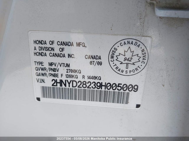 Aukcja sprzedaży 2009 Acura Mdx, vin: 2HNYD28239H005009, numer aukcji: 20237554