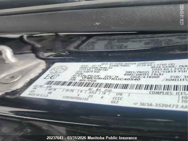 Продаж на аукціоні авто 2019 Ford Escape Sel, vin: 1FMCU9HD7KUC40540, номер лоту: 20237643