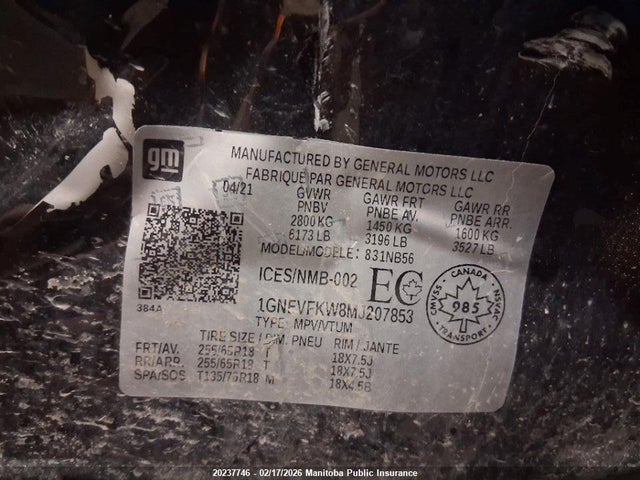 1GNEVFKW8MJ207853 Chevrolet Traverse Ls