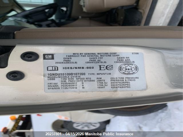 2009 Chevrolet Uplander Lt მანქანა იყიდება აუქციონზე, vin: 1GNDU33109D107090, აუქციონის ნომერი: 20237801