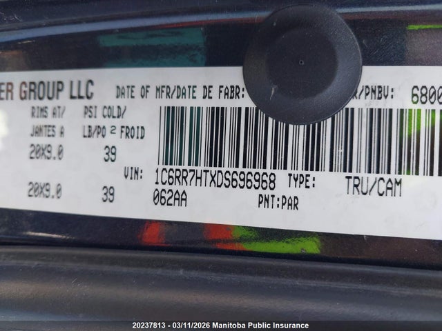 Aukcja sprzedaży 2013 Dodge Ram 1500 Sport Quad Cab, vin: 1C6RR7HTXDS696968, numer aukcji: 20237813