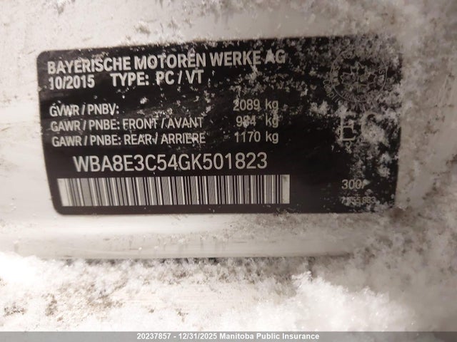 2016 Bmw 328i Xdrive მანქანა იყიდება აუქციონზე, vin: WBA8E3C54GK501823, აუქციონის ნომერი: 20237857
