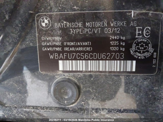 Aukcja sprzedaży 2012 Bmw 535xi, vin: WBAFU7C56CDU62703, numer aukcji: 20238211
