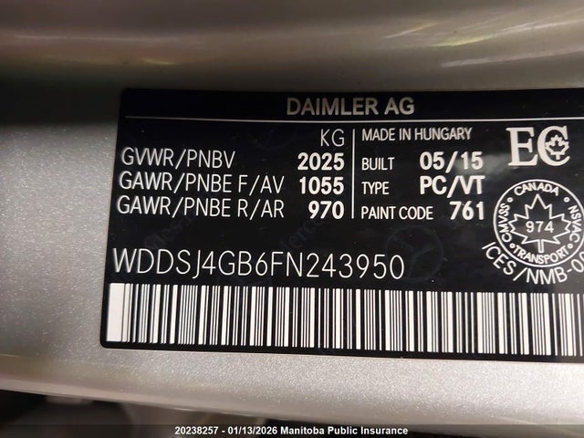 WDDSJ4GB6FN243950 Mercedes Benz Cla-class