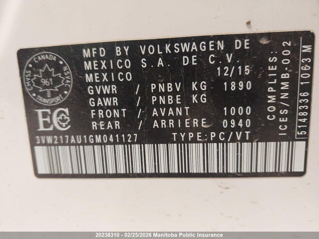 3VW217AU1GM041127 Volkswagen Golf 1.8 Tsi
