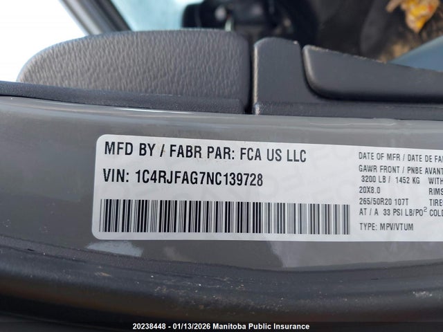 1C4RJFAG7NC139728 Jeep Grand Cherokee Laredo