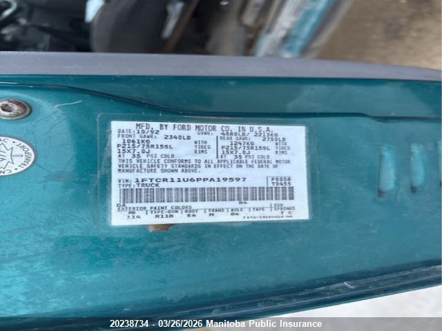 Продажа на аукционе авто 1993 Ford Ranger, vin: 1FTCR11U6PPA19597, номер лота: 20238734