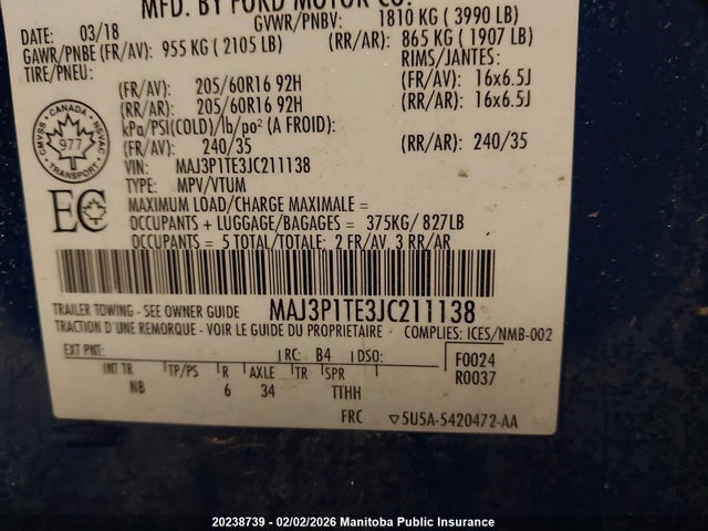 MAJ3P1TE3JC211138 Ford Ecosport Se