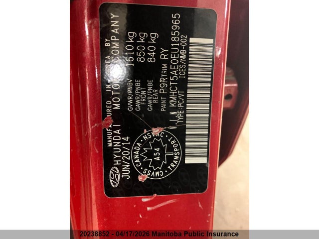 KMHCT5AE0EU185965 Hyundai ACCENT GL