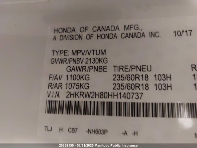 2HKRW2H80HH140737 Honda Cr-v Ex-l
