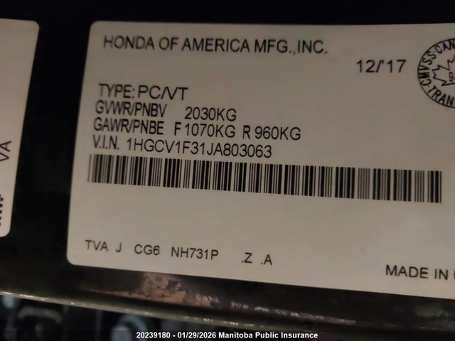 Honda ACCORD LX 2018 1HGCV1F31JA803063 Image 9