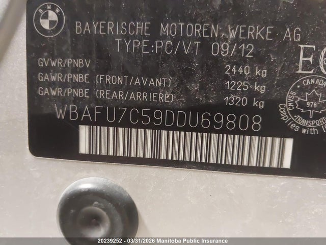 Aukcja sprzedaży 2013 Bmw 535xi, vin: WBAFU7C59DDU69808, numer aukcji: 20239252