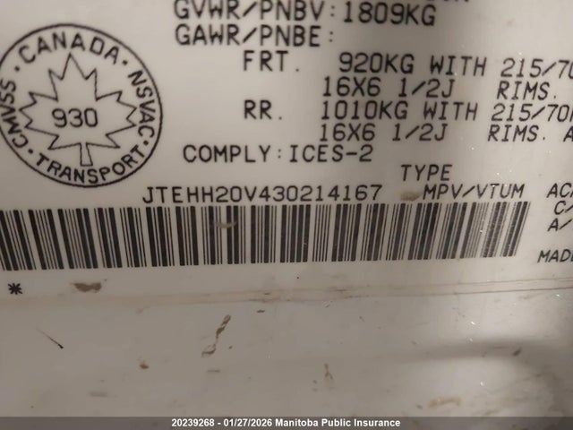 2003 Toyota Rav4 მანქანა იყიდება აუქციონზე, vin: JTEHH20V430214167, აუქციონის ნომერი: 20239268