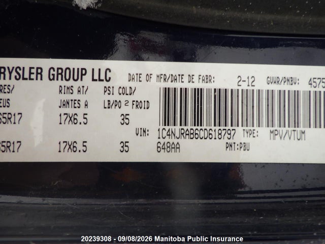 Продаж на аукціоні авто 2012 Jeep Patriot Sport, vin: 1C4NJRAB6CD618797, номер лоту: 20239308
