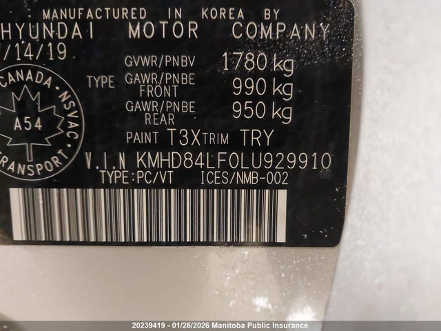 KMHD84LF0LU929910 Hyundai Elantra Preferred
