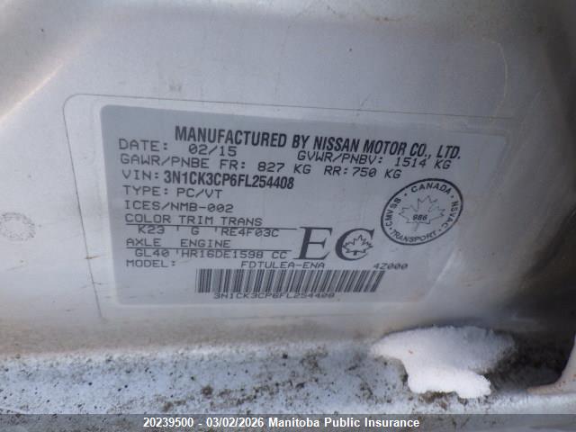 3N1CK3CP6FL254408 Nissan Micra Sr