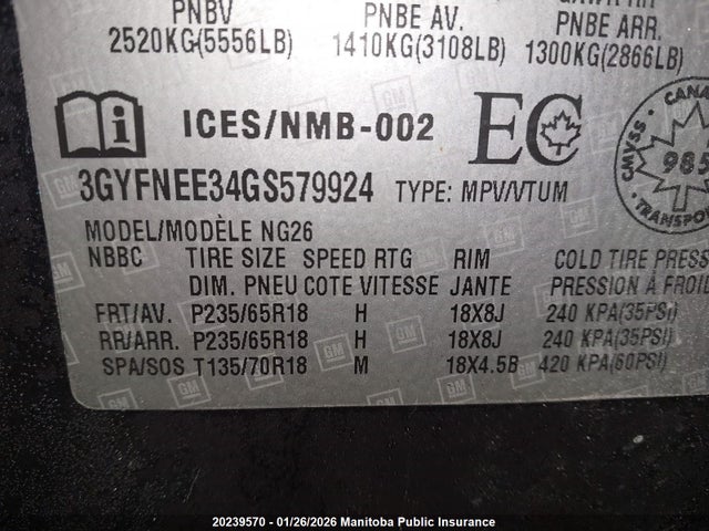 3GYFNEE34GS579924 Cadillac Srx V6